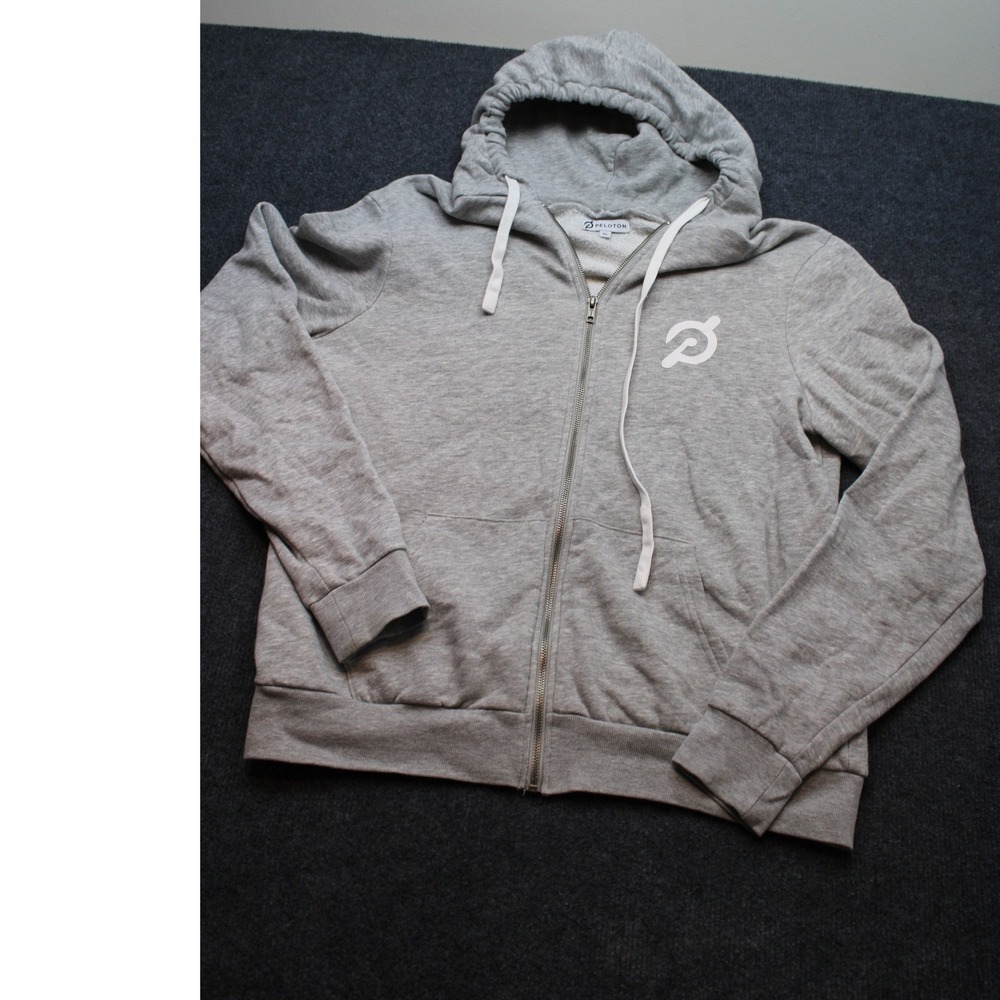 Peloton Mens XL Heather Gray Full Zip Hoodie Sweatshirt Logo Back Graphic
